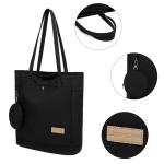 Tas voor dames, shopper, met kleingeld, grote canvas schoudertas met ritssluiting, grote handtas, stof, boodschappentas voor werk en school onderweg, donkergrijs, Eén maat