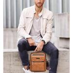 Hjkiopc Schoudertas heren schoudertas crossbody mobiele telefoon tas messenger bag heren tas shulder bag lederen borstzak, C-lichtbruin, Retro