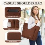 Corduroy draagtas, grote schoudertas voor dames, lichtgewicht casual crossbody handtas met rits voor werk, reizen, winkelen, Bruin