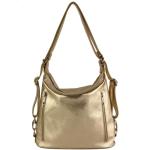 - T249 - ital. Dames rugzak tas 2 in 1 leer, Lichtgoud metallic, Medium