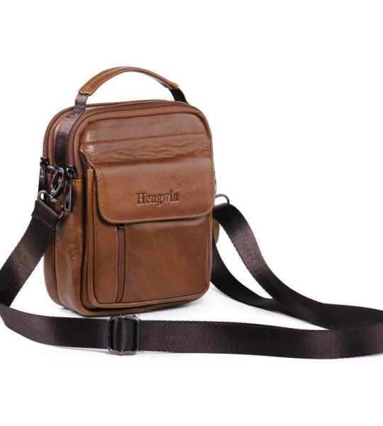 hengwin Lederen schoudertas voor heren, kleine schoudertas voor mannen, zakelijke tas, messenger bag, polstas, mobiele telefoon, riemtas, reistas met riem lus
