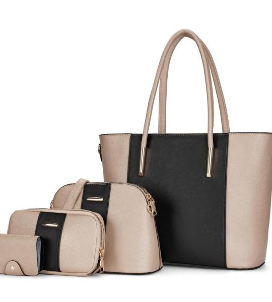 molshine HB036 Handtas voor dames, van veganistisch leer, grote schoudertas voor vrouwen, handtas, 4-delige set, bevat portemonnee, kaartpakket, draagtas voor kantoor, reizen, goud