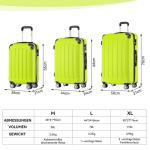 BEIBYE Koffer met harde schaal, trolley, rolkoffer, reiskoffer, veiligheid, cijferslot, dubbele wielen, ABS-materiaal, handbagage, 4 wielen, M-L-XL-set, groen