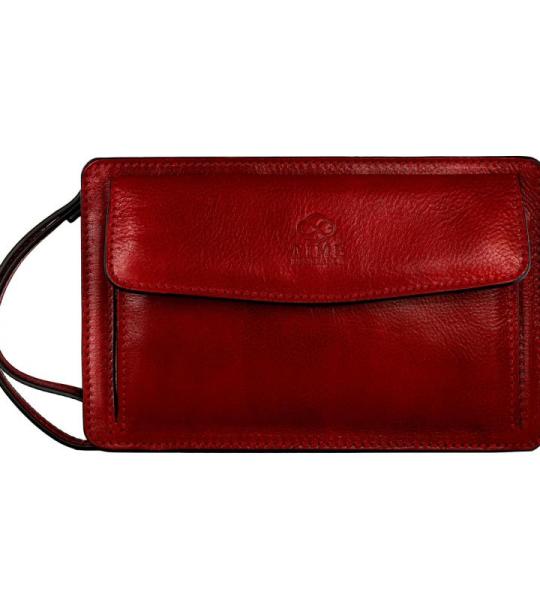 Leren Herenhandtas Clutch tas Heren Polstas Handgemaakt Italiaanse Volnerfleer, Rood