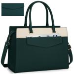 Handtas voor dames, schoudertas, 2-in-1 shopper voor dames, 15,6 inch, groot, PU-leer, laptoptas, waterdicht, werktas voor business, kantoor, school, Groen met Beige, Modern, funct