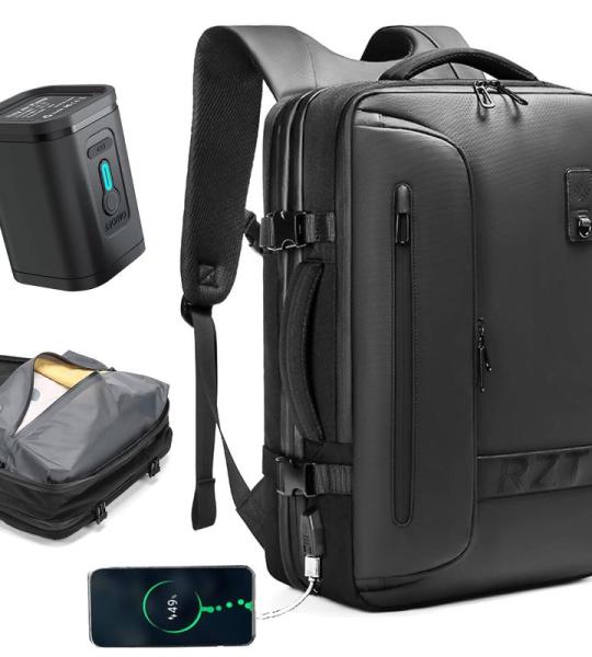 Vacpack Rugzak, 16 Gallon Uitzetbare Vacuümrugzak met Verzegeld Compressiesysteem voor Reis, Airback Carry On, Zwart-met luchtpomp, L