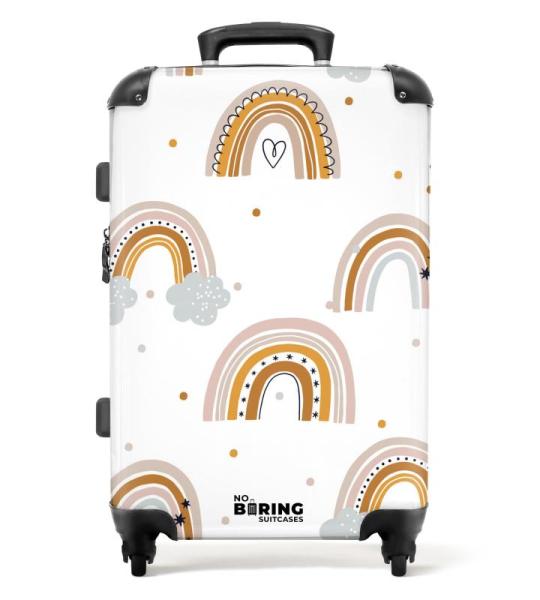 NoBoringSuitcases.com Kinderkoffer, handbagage, harde koffer met TSA-slot, jongens en meisjes, trolley, reiskoffer, draagtas, rolkoffer, klein of middelgroot, 17 patronen met regen