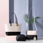 Handtas Dames Shopper Schoudertas Dames Handbags Set Women Grote Damestas Handtassen 3-Delige Set, Beige Zwart