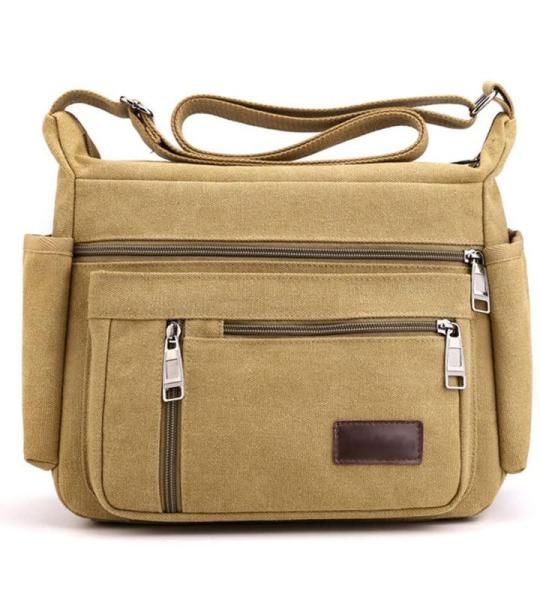 CHDWEY Umhängetaschen für Herren Casual Männer Umhängetasche Hohe Qualität Vintage Crossbody Bag Man Messenger Bag Leinwand Männliche Business Handtaschen(Khaki)