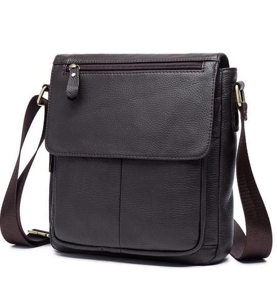 Vintage schoudertas leer heren tas om te hangen dames schoudertas echt leer polstas crossbody bag werktas messenger bags cadeau voor mannen, bruin, L