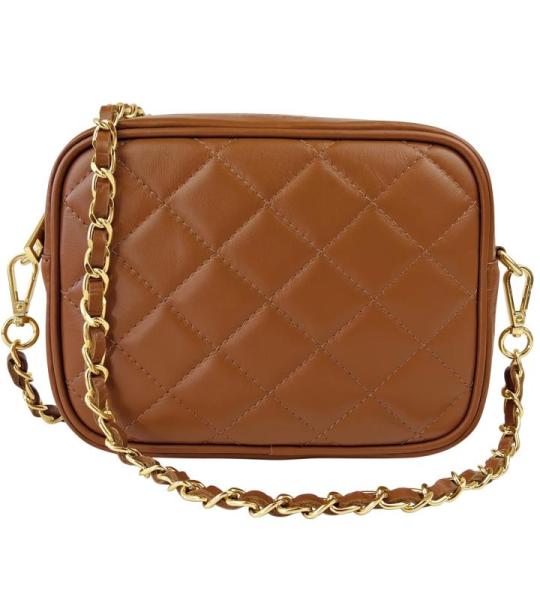 , Dames schoudertas, gewatteerd, van echt leer, gemaakt in Italië, model Nora, kleine tas met ketting schoudertas clutch voor dames, elegant meisje, Leer.