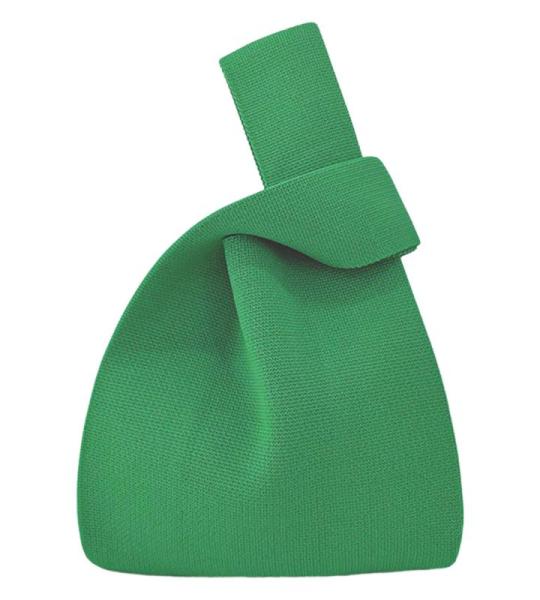 Vrouwen Handvat Tassen Polsbandjes Effen Kleur Gift Bag Cross-Body Gebreide Mouw Knoop Tas Kleine Leuke Draagbare Portemonnee Opvouwbare Tote, Groen, Solid-groen