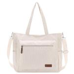 Corduroy draagtas, grote schoudertas voor dames, lichtgewicht casual crossbody handtas met rits voor werk, reizen, winkelen, Beige