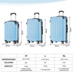 BEIBYE Koffer met harde schaal, trolley, rolkoffer, reiskoffer, veiligheid, cijferslot, dubbele wielen, ABS-materiaal, handbagage, 4 wielen, M-L-XL-set, Glacial Blue