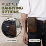 hengwin Multifunctionele echt lederen tas met dubbele ritssluiting, vintage look, schoudertas, mobiele telefoon, riemtas, telefoonholster voor reizen, outdoor-activiteiten