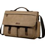 VASCHY Schoudertassen voor dames en heren, vintage, waterafstotend, gewaxt canvas, voor 14, 15,6, 17 inch, laptop, aktetas, schoudertas, laptoptas met gevoerde schouderriem