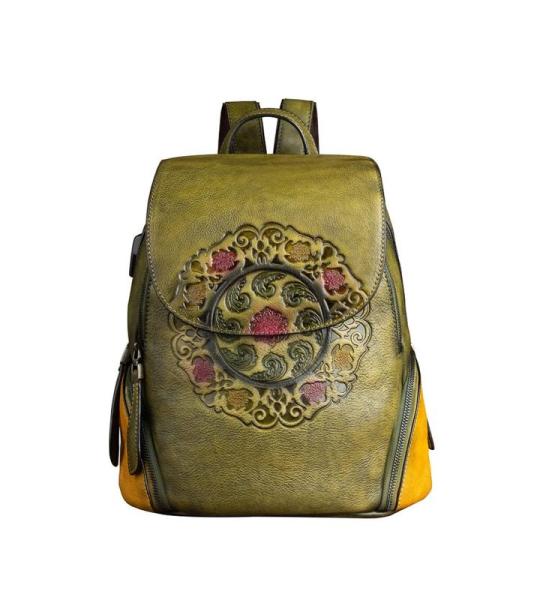 VVHUDA Retro lederen rugzak voor dames, casual rugzak met hoge capaciteit, lederen schoudertas voor winkelen, reizen (kleur: geel) klein cadeau