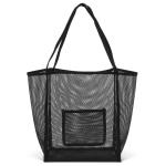 Mesh strandtas voor dames, grote strandtas, 30 l, vrouwen, nettas, strand, badtas, mand, opvouwbaar, lichte strandshopper voor familie, vakantie, draagtas, zwart