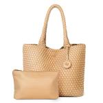 Tote Bag handtas voor dames, met polstassen, gevlochten tas, modieuze schoudertas, shopper, schoudertas voor school, werk, reizen, winkelen, hazel, Aprikose-2