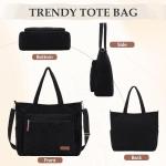 Corduroy draagtas, grote schoudertas voor dames, lichtgewicht casual crossbody handtas met rits voor werk, reizen, winkelen, Zwart