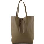 - T163 - Ital. Shopper Large met binnenvak van leer, donkertaupe, Large