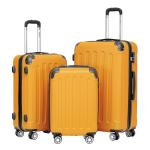 BEIBYE Koffer met harde schaal, trolley, rolkoffer, reiskoffer, veiligheid, cijferslot, dubbele wielen, ABS-materiaal, handbagage, 4 wielen, M-L-XL-set, Oranje.