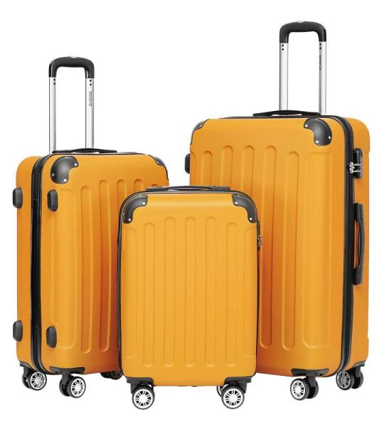 BEIBYE Koffer met harde schaal, trolley, rolkoffer, reiskoffer, veiligheid, cijferslot, dubbele wielen, ABS-materiaal, handbagage, 4 wielen, M-L-XL-set, Oranje.