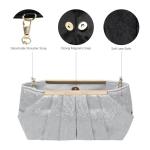 Clutch voor dames, handtas van geplooid satijn met kettingriem voor feestjes, eindejaarsbal, elegante clutch, kant zilver