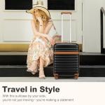 Kofferset 3 Teilig Reisekoffer von ABS+PC Hartschalenkoffer mit 4 Rollen TSA Schloss (Schwarz/Braun,Set)