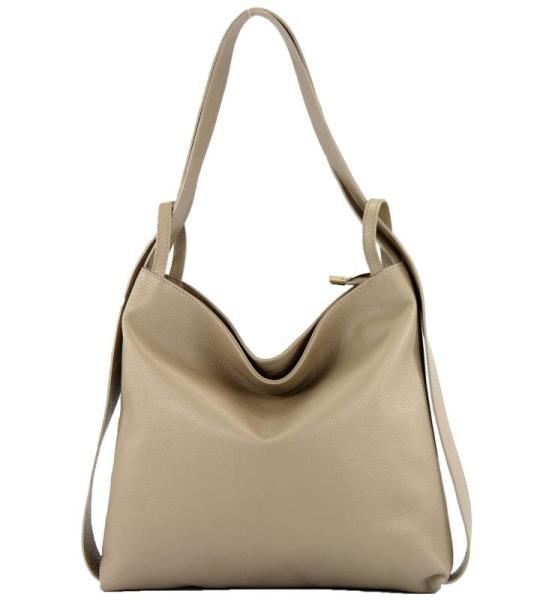 - T192 - ital. Dames rugzak tas 2-in-1 leer, grijsbeige, Large