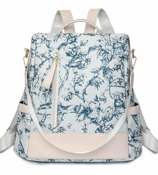Anti-diefstal Rugzak voor Vrouwen Waterdichte Oxford Rugzakrugzak voor Dames Lichtgewicht Stijlvolle Schooltassen voor Dagelijks Gebruik Uitgaan Reizen Werken (Print Blauw)