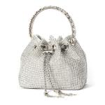 Damestas, strass, elegante handtas, clutch, tas, glitter, avondtas, emmertas, portemonnee, strasssteentjes, schoudertas, tas voor bruiloft, feest, vrije tijd, zilver, Large