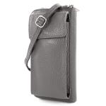 - P06 - ital. Dames schoudertas portemonnee mobiele telefoon tas leer, grafietgrijs, Small