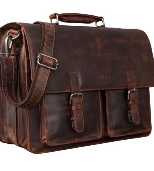 STILORD Clarence Leren zakelijke tas voor mannen, vintage aktetas, grote schoudertas voor 15,6 inch laptop en breedte DIN A4-map, trolley, opsteekbaar
