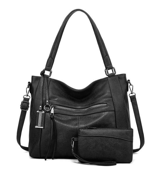 BAIGIO 2-delige handtassen voor dames, schoudertas, grote shoppertas, PU-leer, schoudertas, draagtas, hengseltas, cadeau, tote bag set met portemonnee, ritssluiting, voor kantoor, 