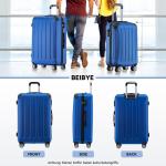 BEIBYE Koffer met harde schaal, trolley, rolkoffer, reiskoffer, veiligheid, cijferslot, dubbele wielen, ABS-materiaal, handbagage, 4 wielen, M-L-XL-set, blauw