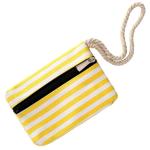 Grote waterafstotende strandtas met rits 58 x 38 x 18 cm gestreept geel wit shopper schoudertas