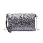 Dames fashion pailletten tas mini clutch kleine dames kettingtas schoudertas voor bruiloften, dates en verschillende gelegenheden, donkergrijs