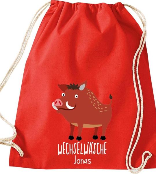 ShirtInStyle Kinder Turnbeutel, lustige Tiere Wildschwein, Wechselwäsche mit Wunschtext, Kinder, Tiere Zoo Kindertag Beutel