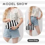 Knoedel Clutch voor Vrouwen Geweven Gehaakte Strand Vakantie Handtas Portemonnee Stijlvolle Gestreepte Tas voor Feest, Wit & Zwart