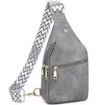 Sling Bag borsttas voor dames en heren, PU-leer, crossbody tas, kleine schoudertas, stijlvolle heuptas voor reizen, fietsen, wandelen, outdoorsport, winkelen, grijs