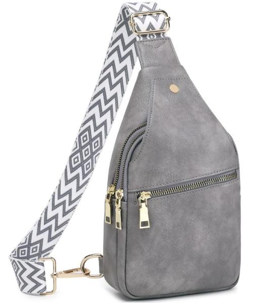 Sling Bag borsttas voor dames en heren, PU-leer, crossbody tas, kleine schoudertas, stijlvolle heuptas voor reizen, fietsen, wandelen, outdoorsport, winkelen, grijs