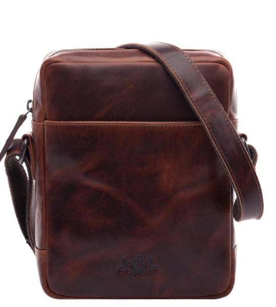 Dublin kleine schoudertas van echt leer, schoudertas met schouderriem, handgemaakt, cognac, Small