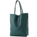 - T163 - Ital. Shopper Large met binnenvak van leer, petrol, Large