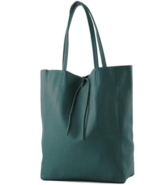 - T163 - Ital. Shopper Large met binnenvak van leer, petrol, Large