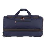Travelite Basics Rolkoffer met 2 wielen, maat S met stretchplooi, zachte reistas met wielen met extra veel volume, marine/oranje, 70 cm