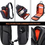 FANDARE Borsttas voor heren, schoudertas, sling bag, rugzak met USB-schoudertas, grote capaciteit, sporttas voor wandelen, avontuur, sport, reizen, waterdicht polyester