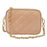 , Nora Gewatteerde damesschoudertas met ketting, van echt leer, gemaakt in Italië, kleine tas voor clutch ceremonie, elegant, model Nora, Poeder Roze, False, Hedendaags