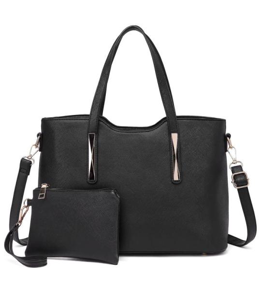 Handtas voor dames, shopper, handtas voor dames, middelgroot, schoudertassen, 2-delige set, zwart, Eén Maat