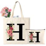 Initialen boodschappentas, katoenen tas met letters, canvas, tote bag, draagtas en make-uptas, cadeau voor vrouwen, vriendin, bruidsmeisje, moeder, voor verjaardag, bruiloft (H)